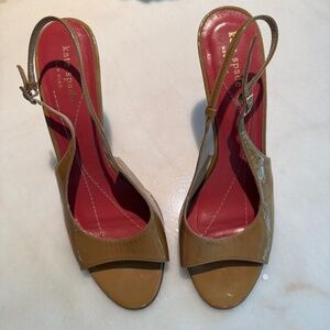 Women's Tan Patent Leather Slingback Peep Toe Pumps Sz 8.5